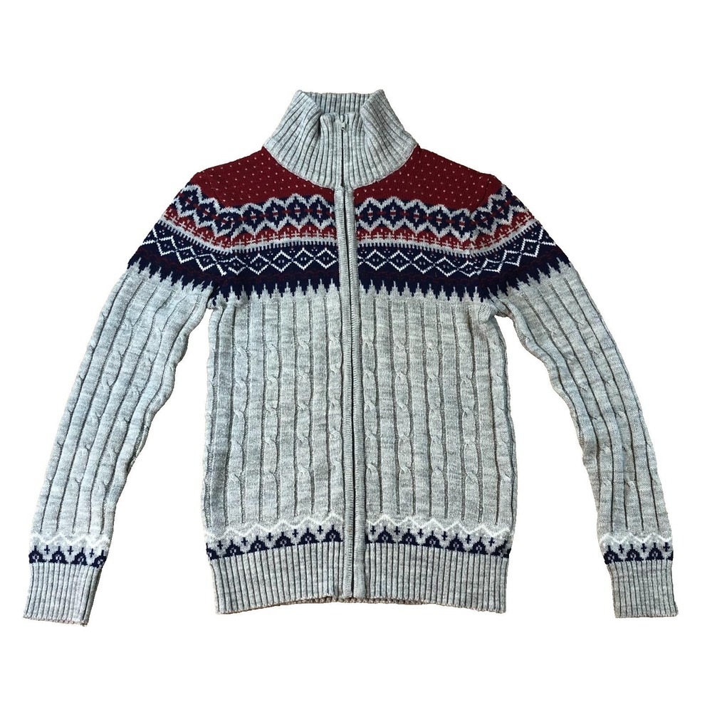 VTG Sears Mens Sportswear Sweater‎ Medium Gray Full Zip Cardigan Preppy 70s 80s